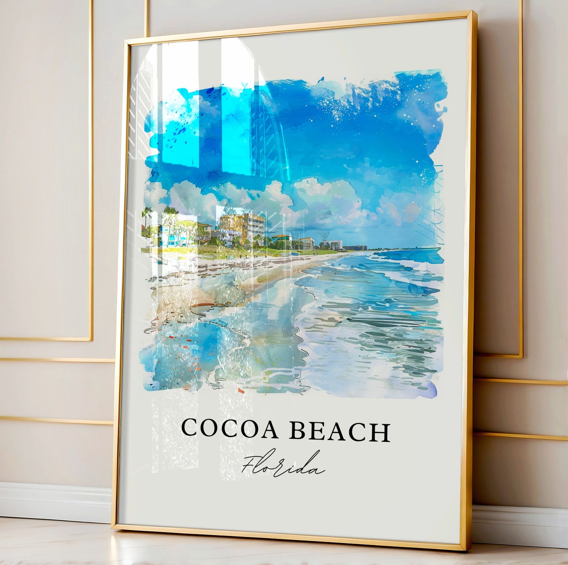 Cocoa Beach Florida Ocean Shoreline Surf Watercolor Scenic Poster - Image 4