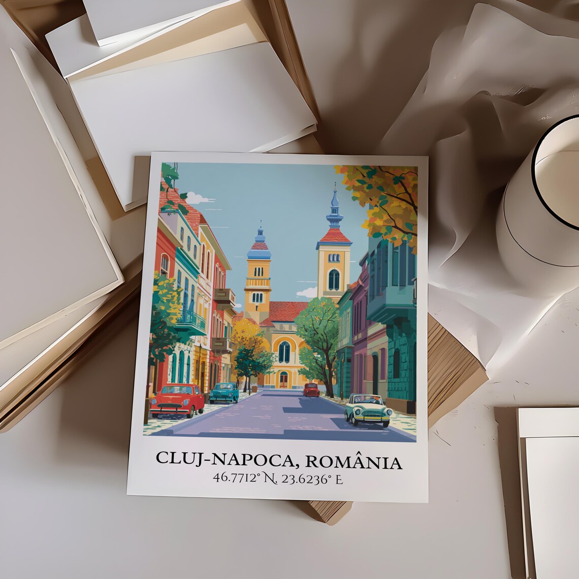 Cluj-Napoca Romania Vintage Street Church Retro Travel Art Poster - Image 5