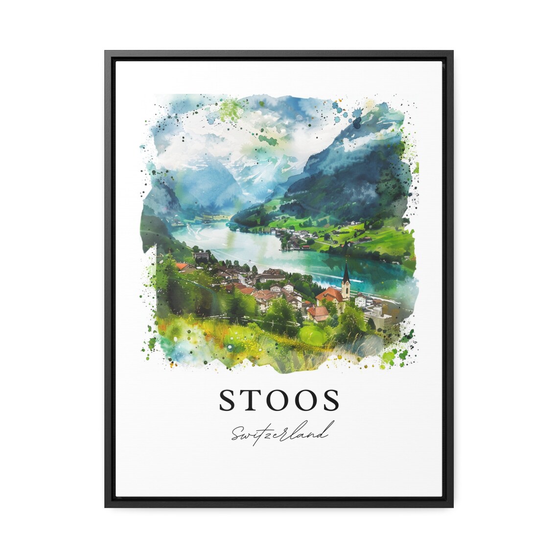 Stoos Switzerland Alpine Lake Village Watercolor Mountain Poster - Image 2