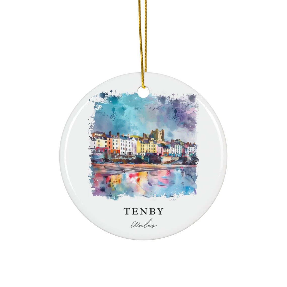 Tenby Wales Watercolor Colorful Harbor Houses Castle Headland Poster