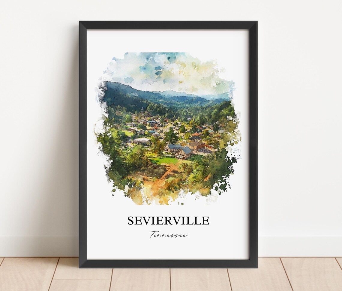 Sevierville Tennessee Scenic Mountain Town Watercolor View Poster - Image 2