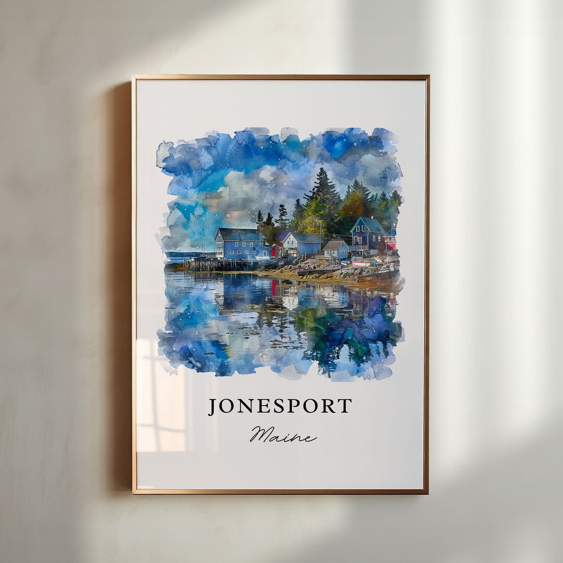 Jonesport Maine Watercolor Fishing Harbor Reflections Poster