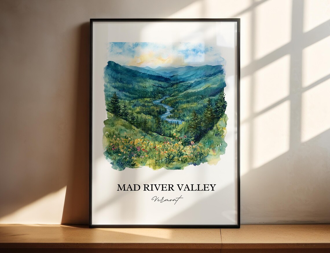 Mad River Valley Vermont Green Mountain Valley Watercolor Poster