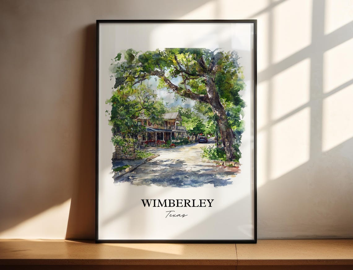 Wimberley Texas Oak Lined Road Watercolor Travel Gift Poster