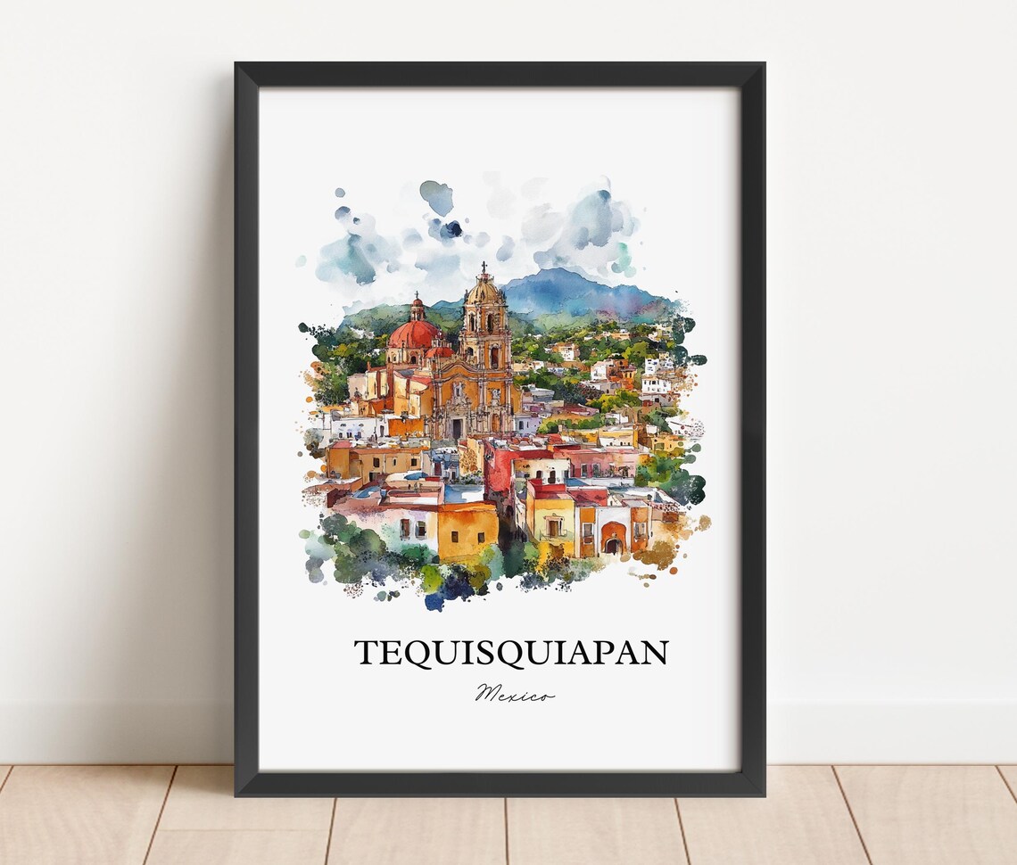 Tequisquiapan Mexico Watercolor Church Red Domes Town View Poster - Image 2