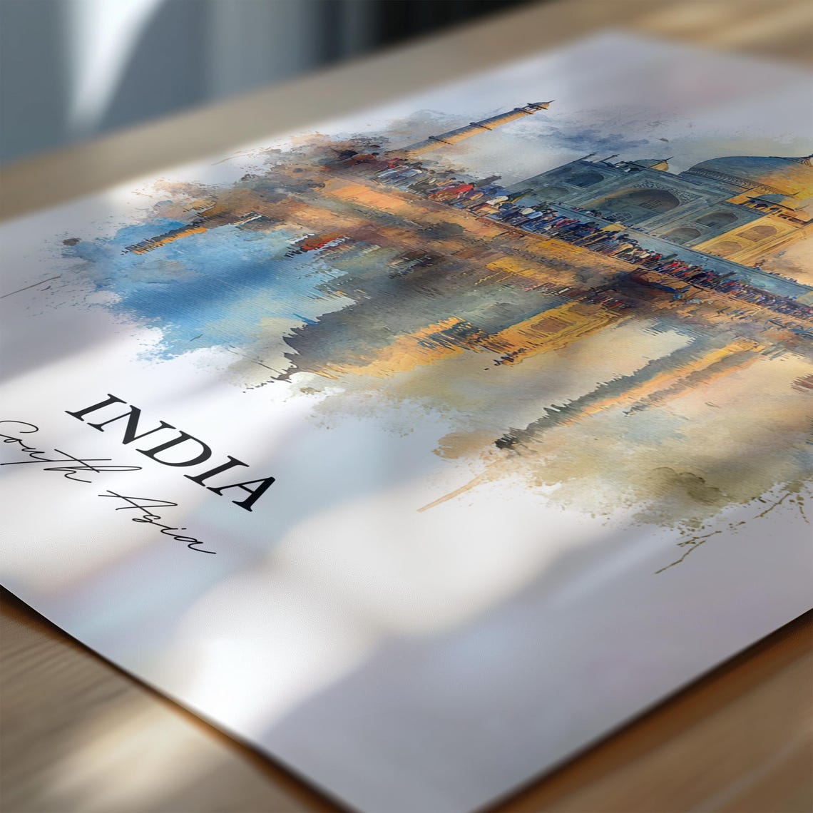 Taj Mahal India Sunset Reflection Watercolor Landmark Travel Poster - Image 6