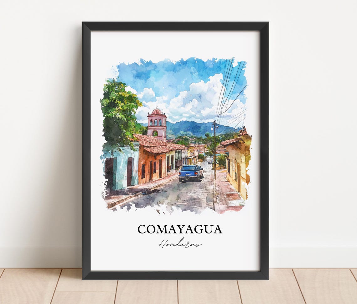 Comayagua Wall Art Honduras Print Watercolor Gift Travel Poster Housewarming - Image 4