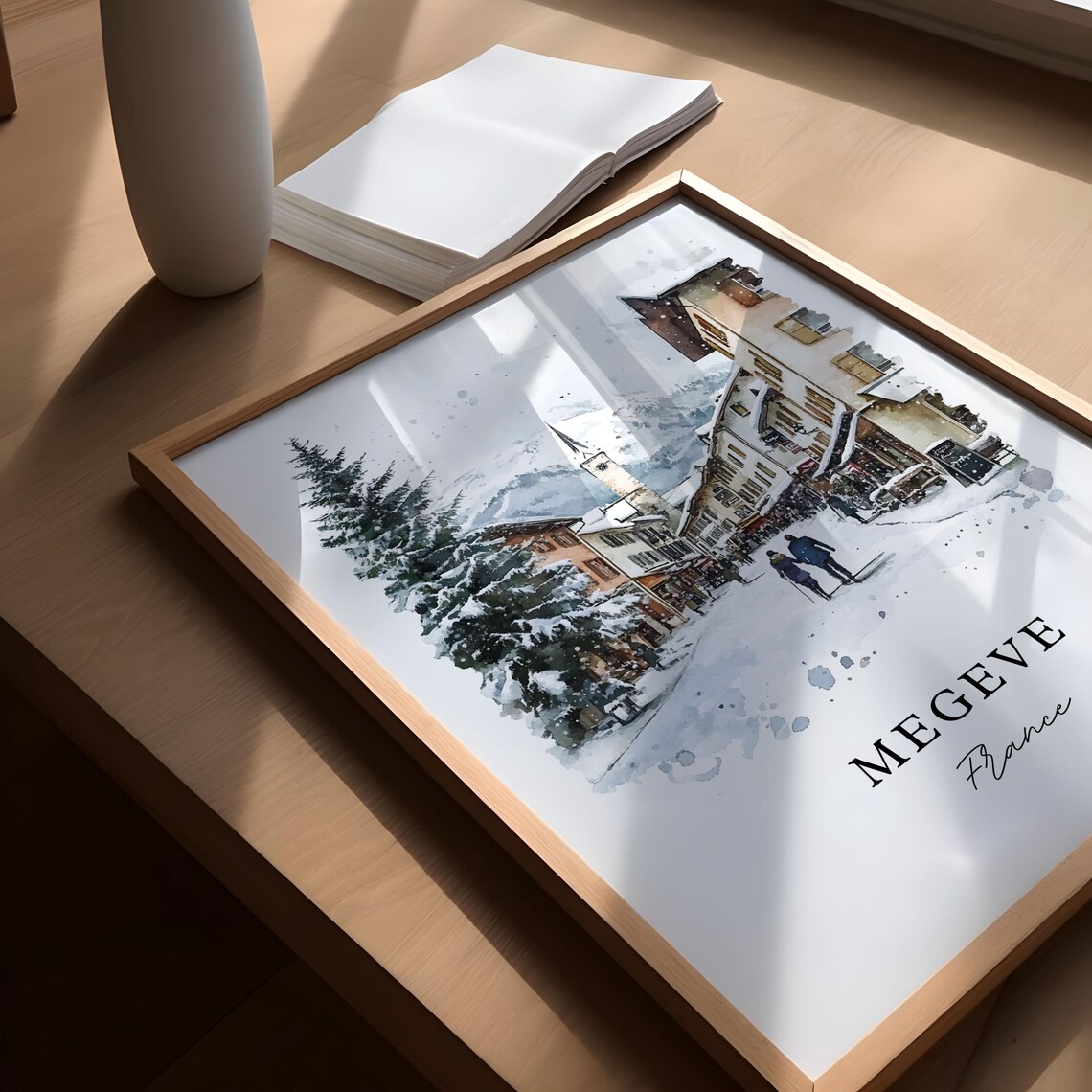 Megeve French Alps Winter Snow Village Watercolor Travel Poster - Image 5