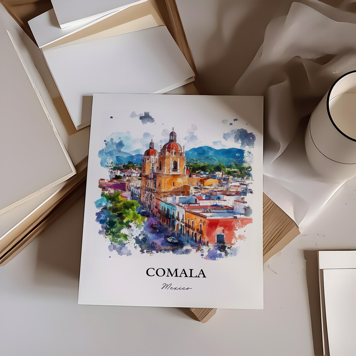 Comala Mexico Vibrant Colonial Town Domed Church Colorful Poster - Image 3