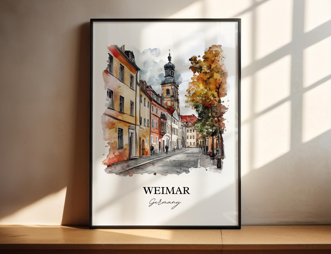 Weimar Germany Watercolor Autumn Old Town Street Travel Poster