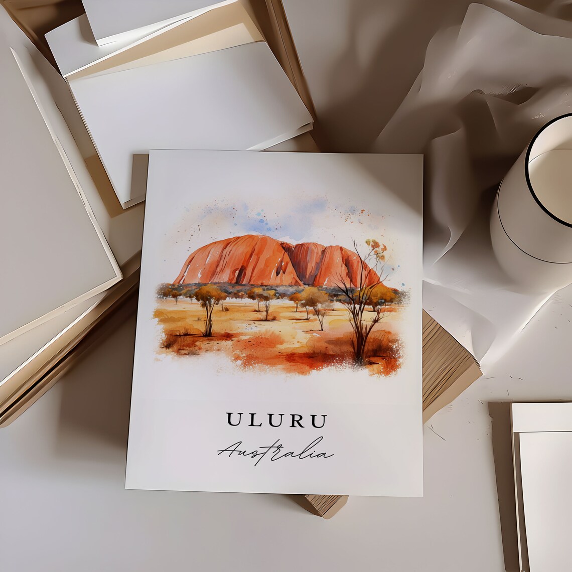 Uluru Australia Sacred Red Rock Desert Watercolor Travel Print - Image 6