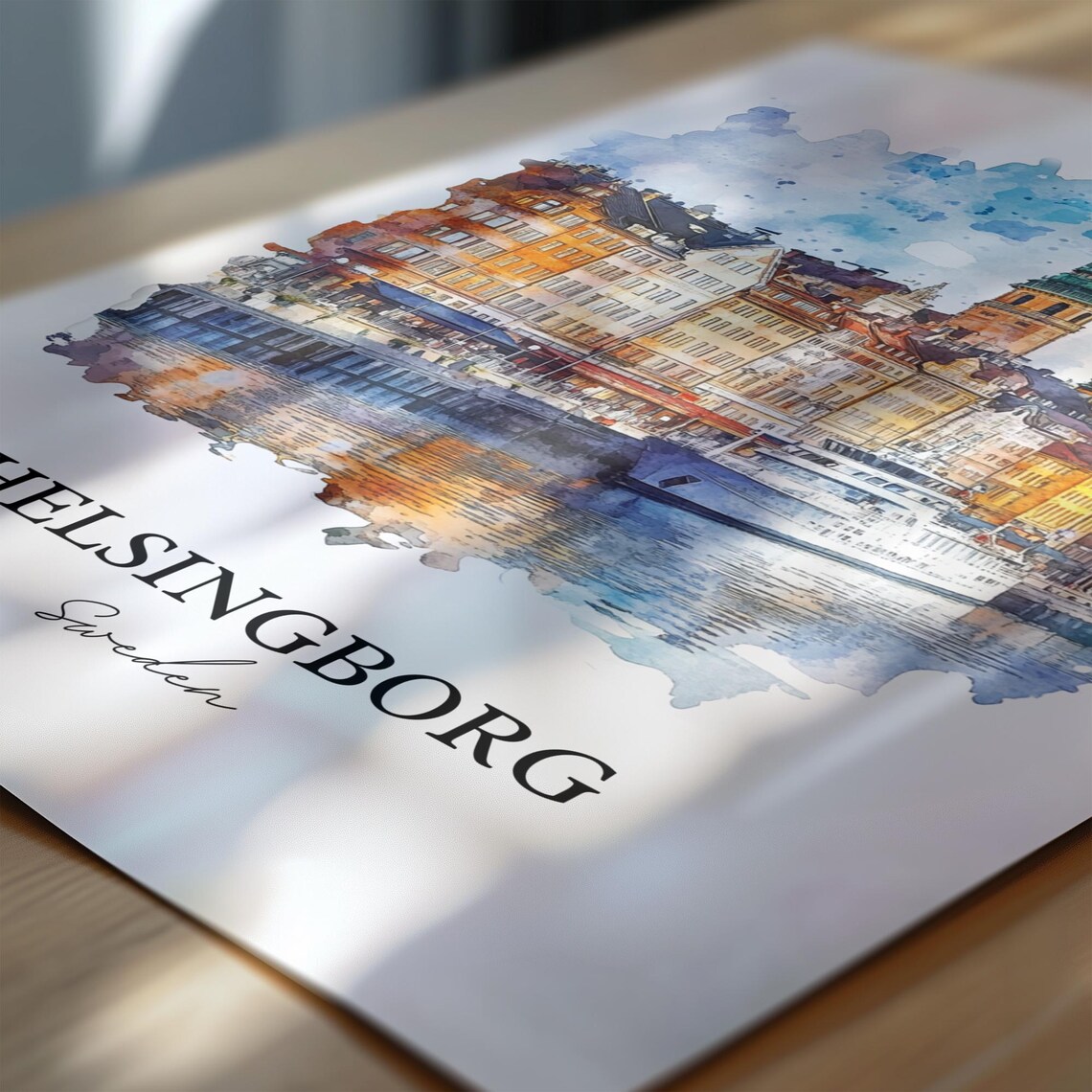 Helsingborg Sweden Waterfront Ship Watercolor Minimalist Travel Poster - Image 6