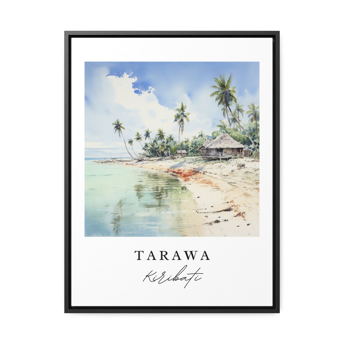 Tarawa Kiribati Palm Beach Hut Calm Lagoon Watercolor Poster - Image 2