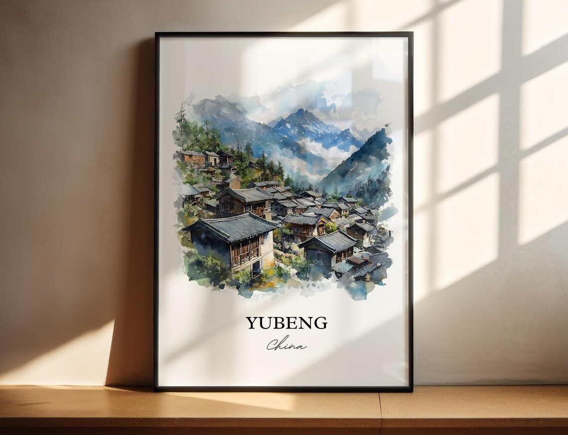 Yubeng China Watercolor Remote Alpine Mountain Village Poster