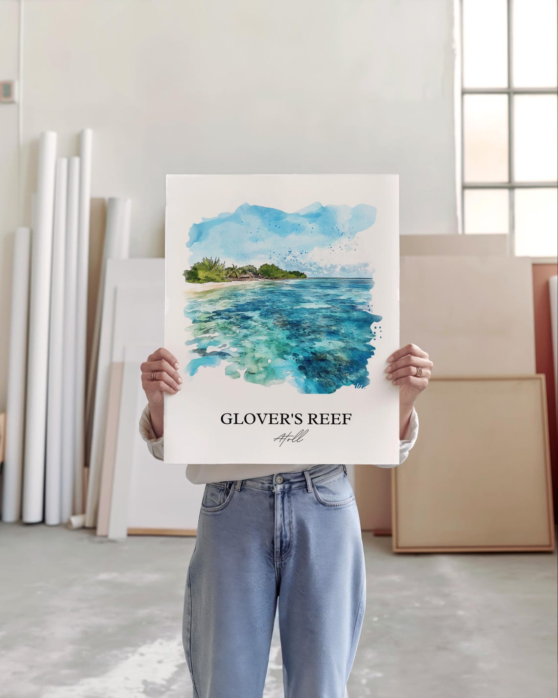Glovers Reef Wall Art Belize Print Watercolor Gift Travel Poster Housewarming - Image 4