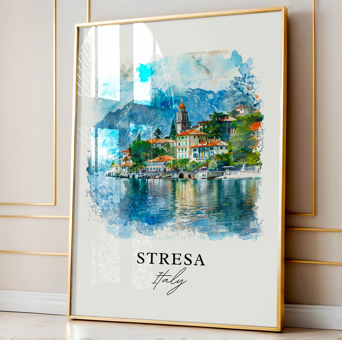 Stresa Italy Lake Maggiore Hillside Town Watercolor Travel Poster - Image 4