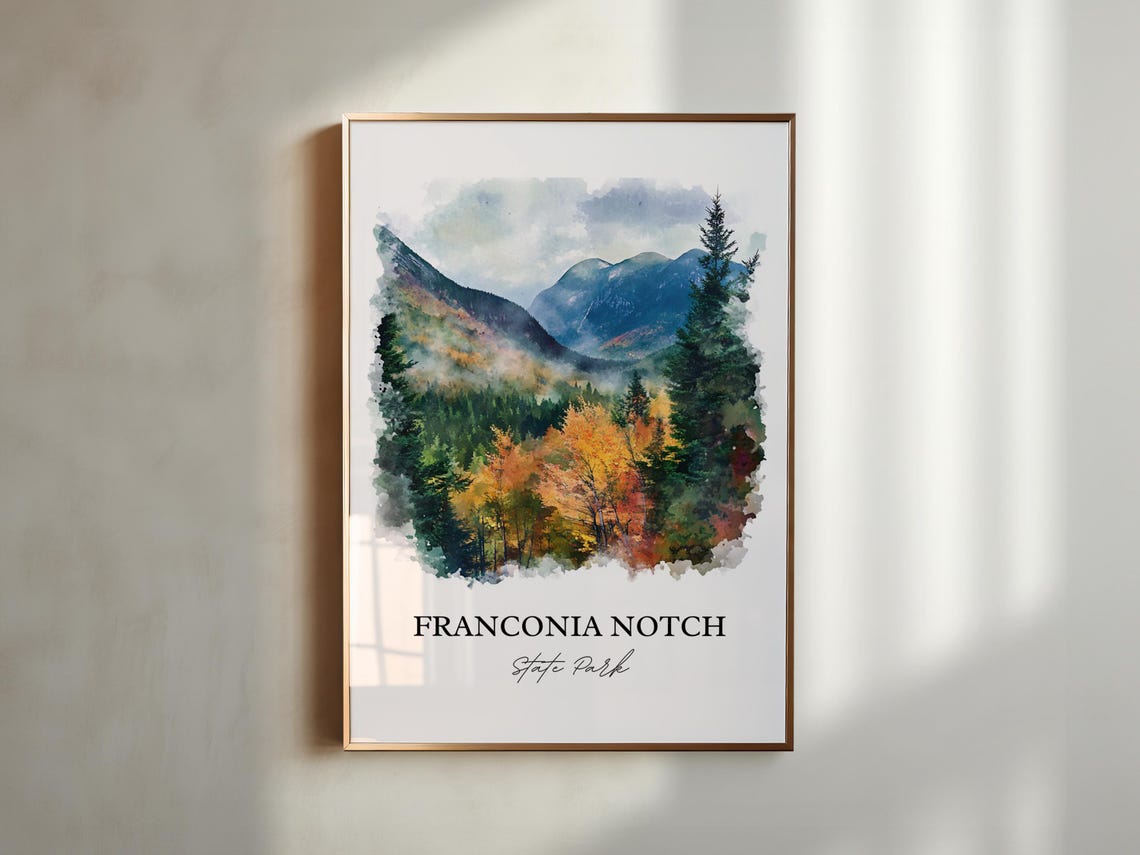 Franconia Notch State Park Autumn Mountains Watercolor Poster - Image 5