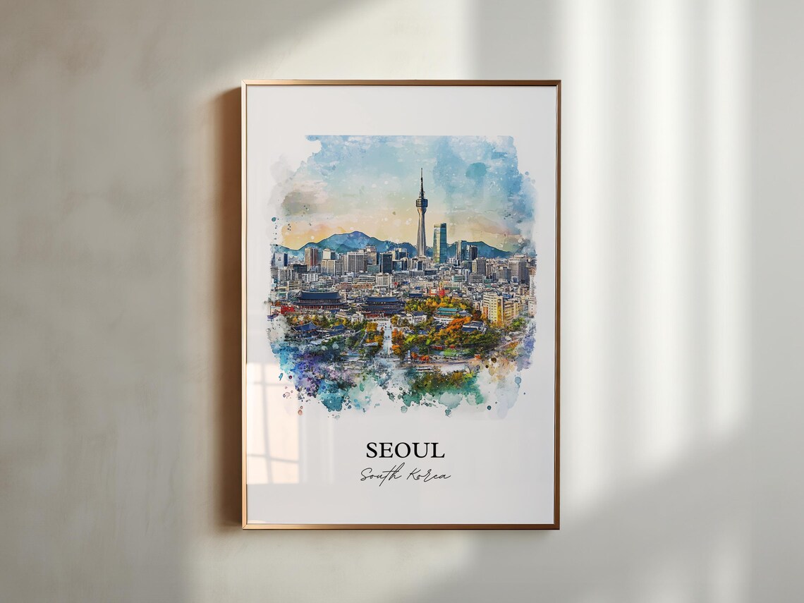 Seoul South Korea Watercolor N Tower Cityscape Travel Poster - Image 6