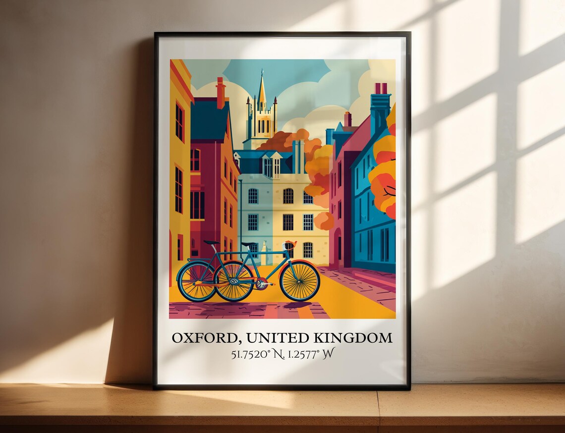 Oxford United Kingdom Bicycle Street College City Travel Poster - Image 2