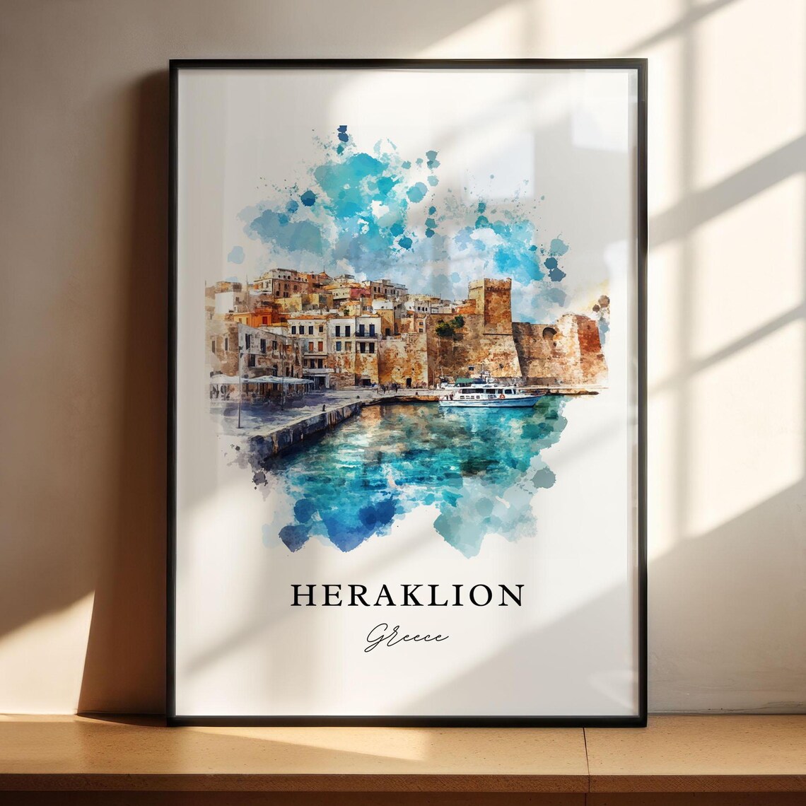 Heraklion Crete Watercolor Venetian Harbor Fortress Greece Poster