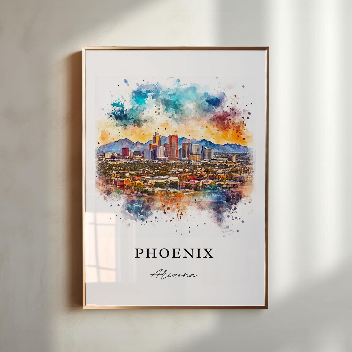 Phoenix Arizona Watercolor Art Print, Travel Poster