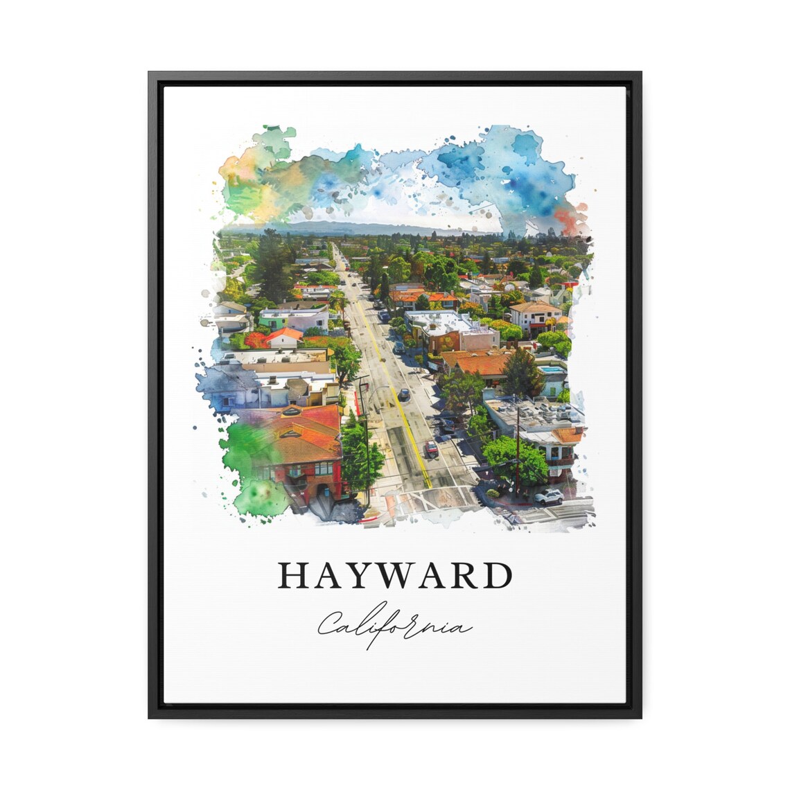 Hayward California City Aerial Street Watercolor Travel Poster - Image 2