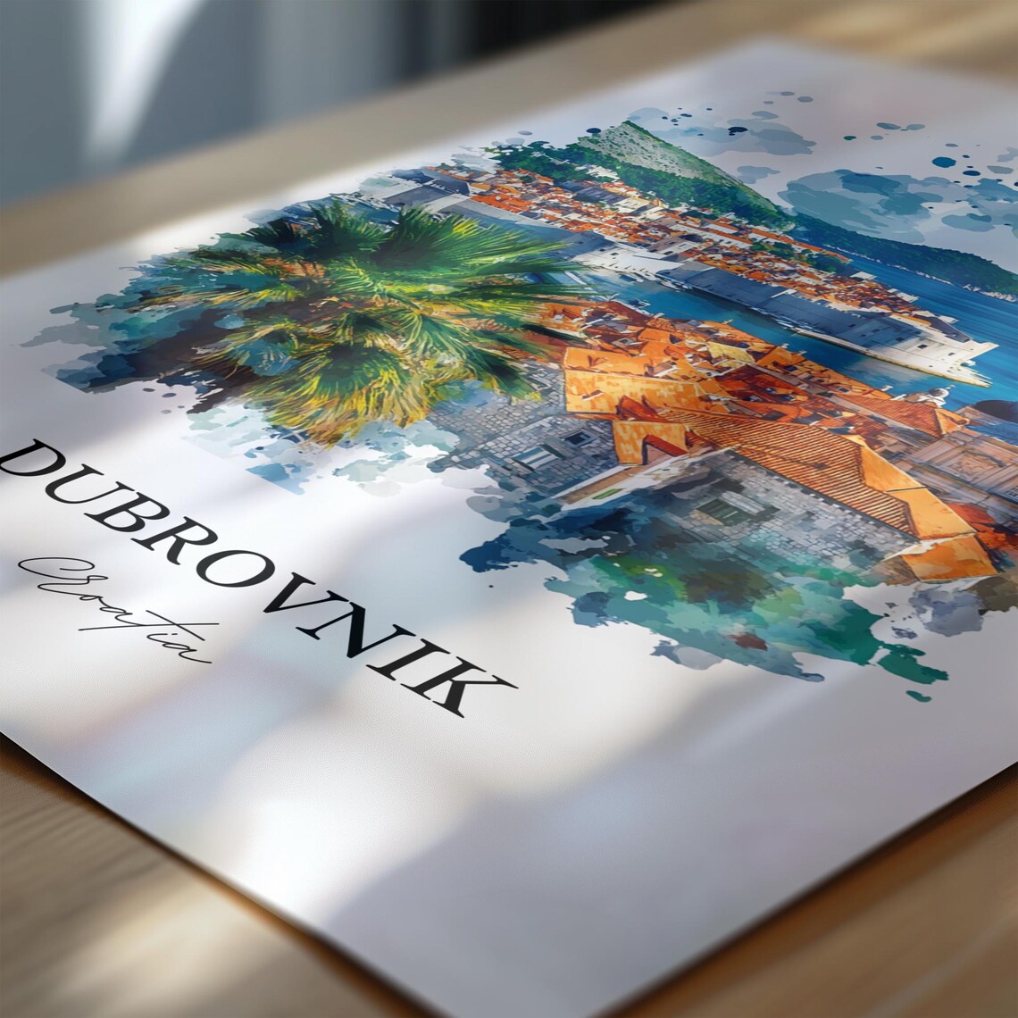 Dubrovnik Croatia Old Town Harbor Watercolor Adriatic Travel Poster - Image 6