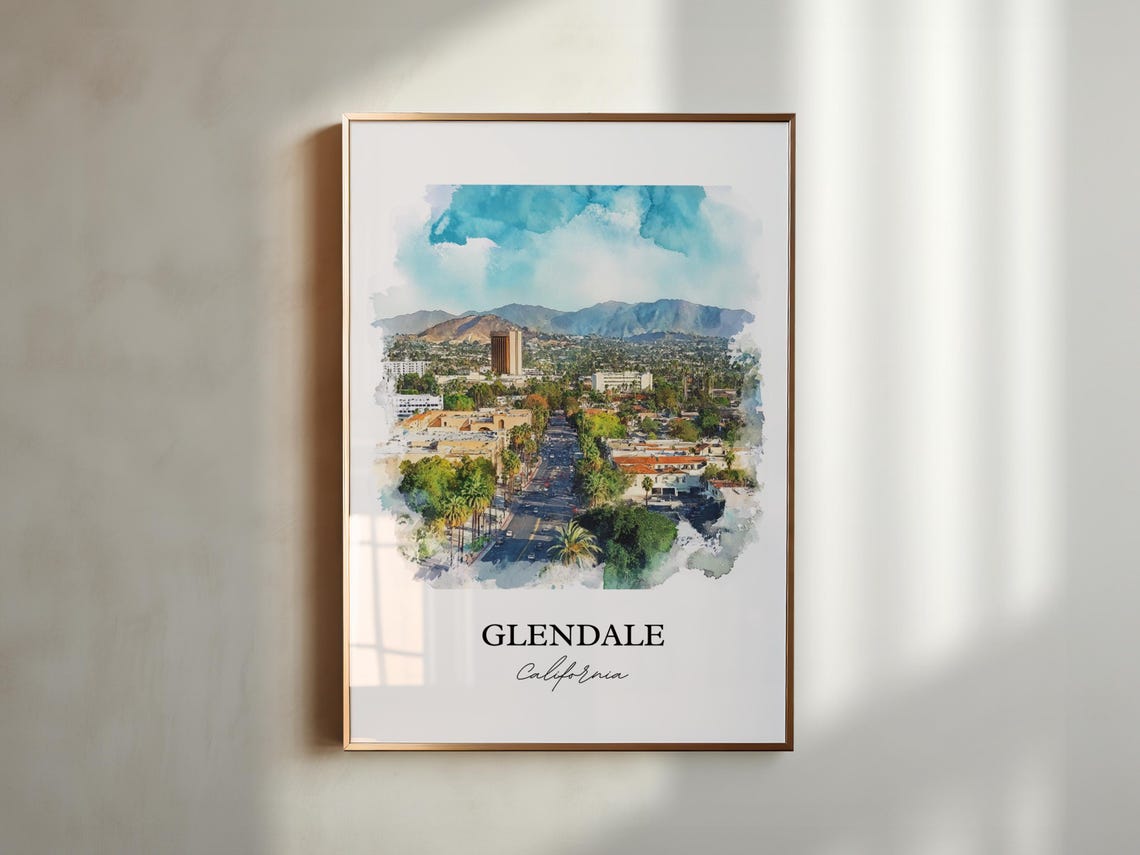 Glendale California Watercolor Downtown Skyline City View Poster - Image 2
