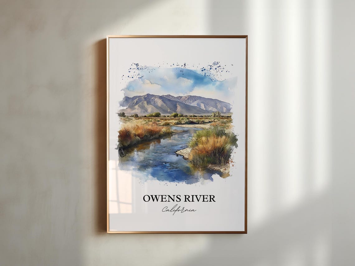 Owens River California Golden Meadow Mountain Watercolor Poster - Image 5
