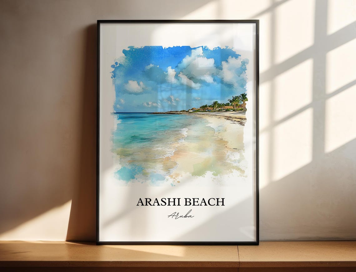 Arashi Beach Wall Art Noord Aruba Print Watercolor Gift Travel Poster Housewarming