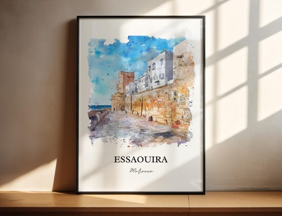 Essaouira Wall Art Print Morocco Watercolor Gift Travel Poster Housewarming