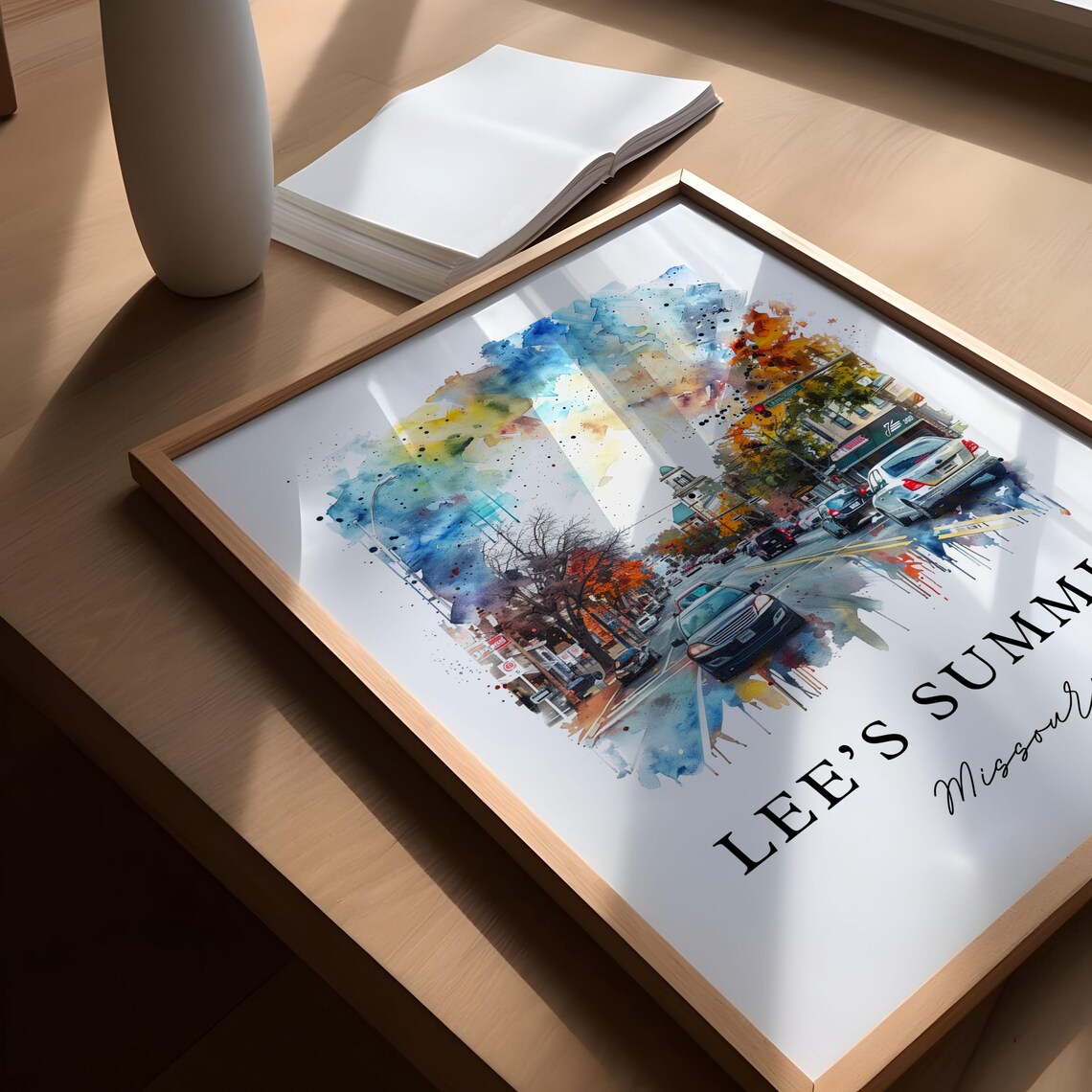 Lees Summit Missouri Watercolor Downtown Street Scene Poster - Image 5