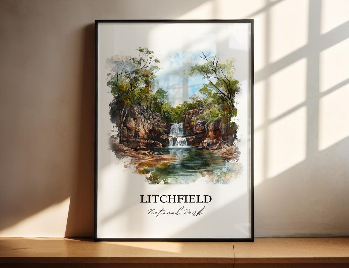 Litchfield National Park Waterfall Watercolor Nature Art Poster