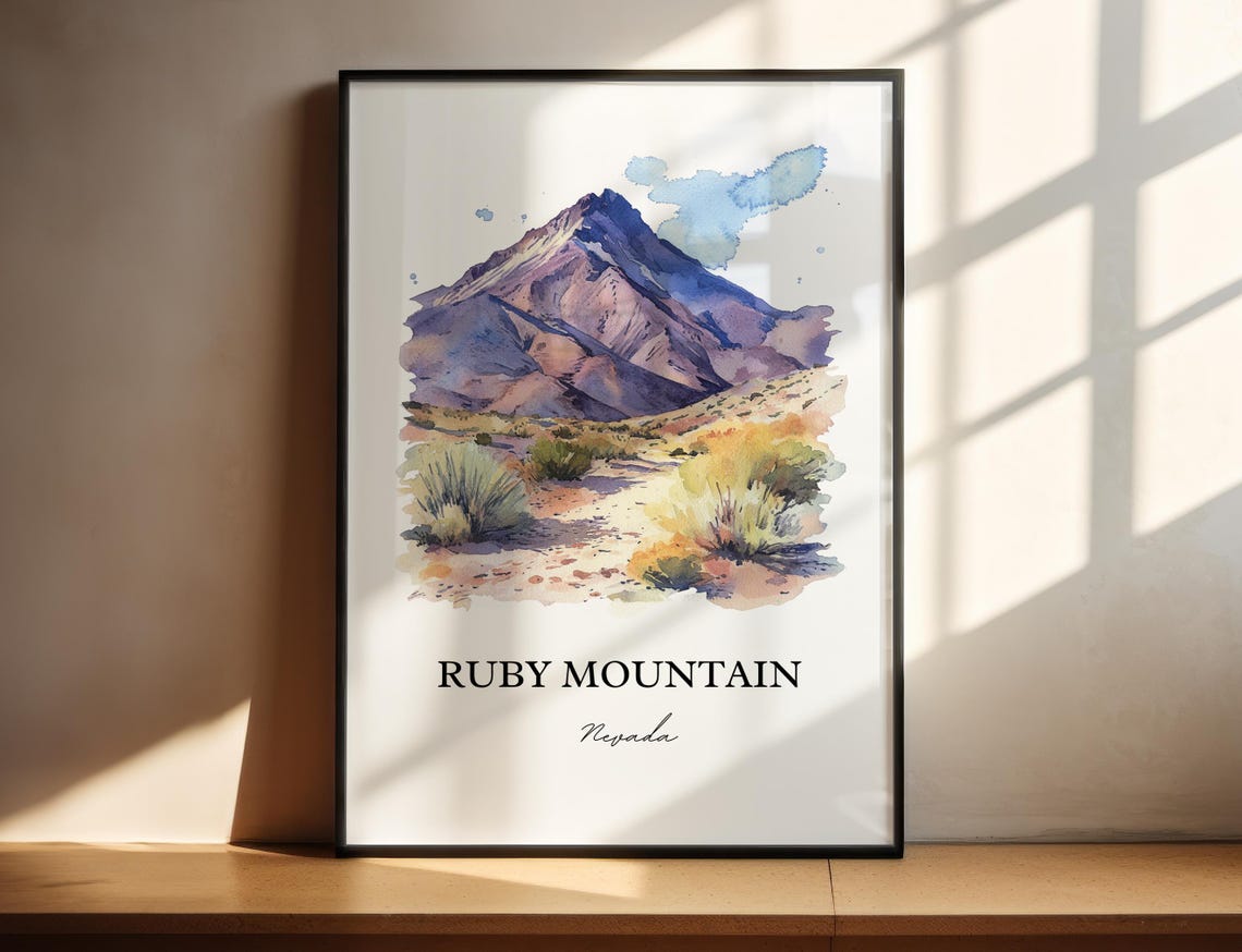 Ruby Mountain Nevada Desert Peak Watercolor Landscape Travel Poster - Image 4