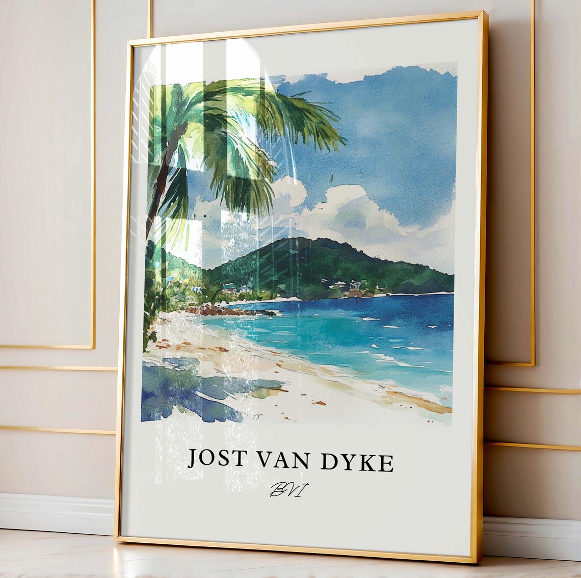 Jost Van Dyke Watercolor Travel Poster Art, BVI - Image 3