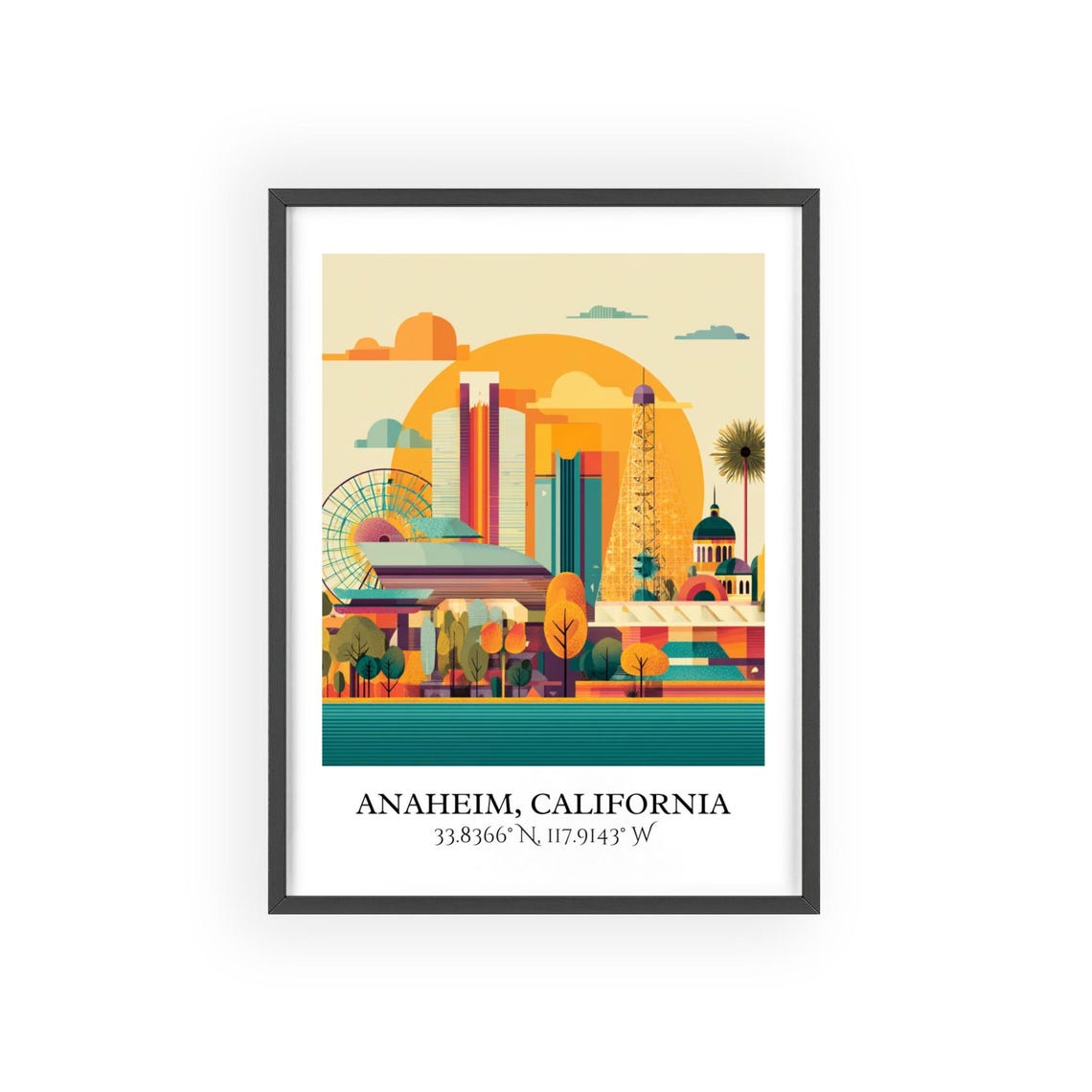 Anaheim California Geometric Skyline Ferris Wheel Retro Travel Poster - Image 2