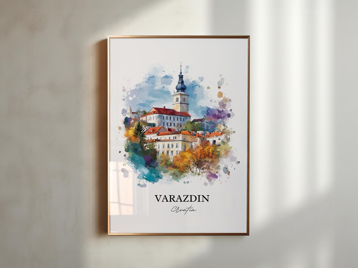 Varazdin Croatia Historic Church Tower Old Town Watercolor Poster - Image 5