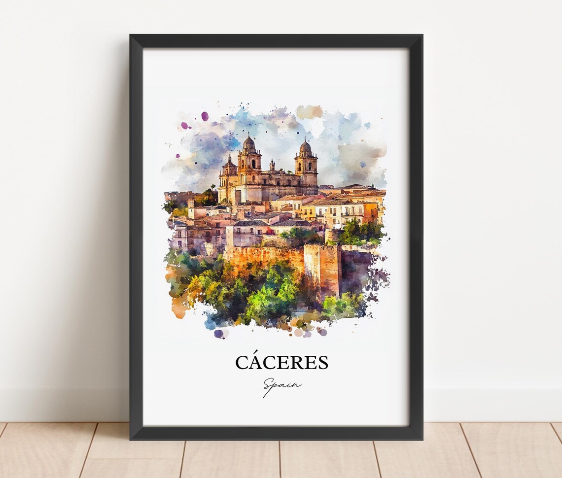 Caceres Spain Medieval Old Town Towers Watercolor Travel Poster - Image 3