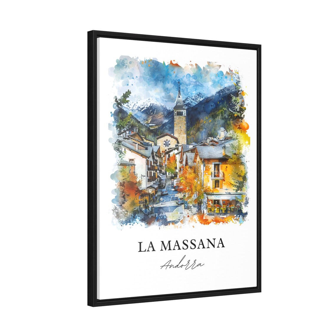 La Massana Andorra Alpine Village Mountain Watercolor Travel Poster - Image 2