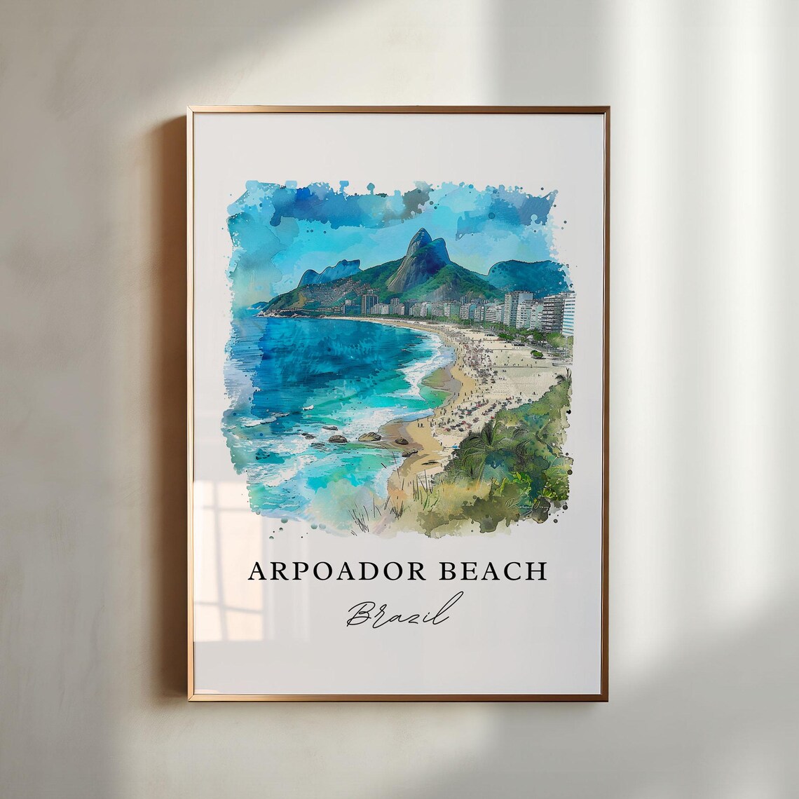 Arpoador Beach Brazil Rio Coastline Watercolor Travel Art Print