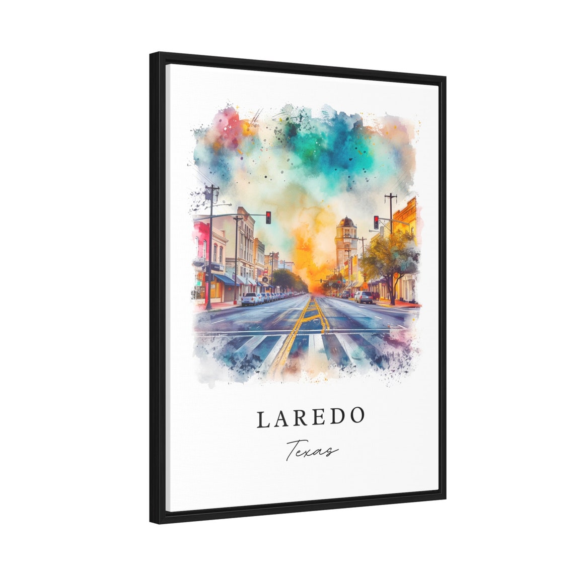 Laredo Texas Golden Downtown Street Clock Tower Watercolor Poster - Image 2