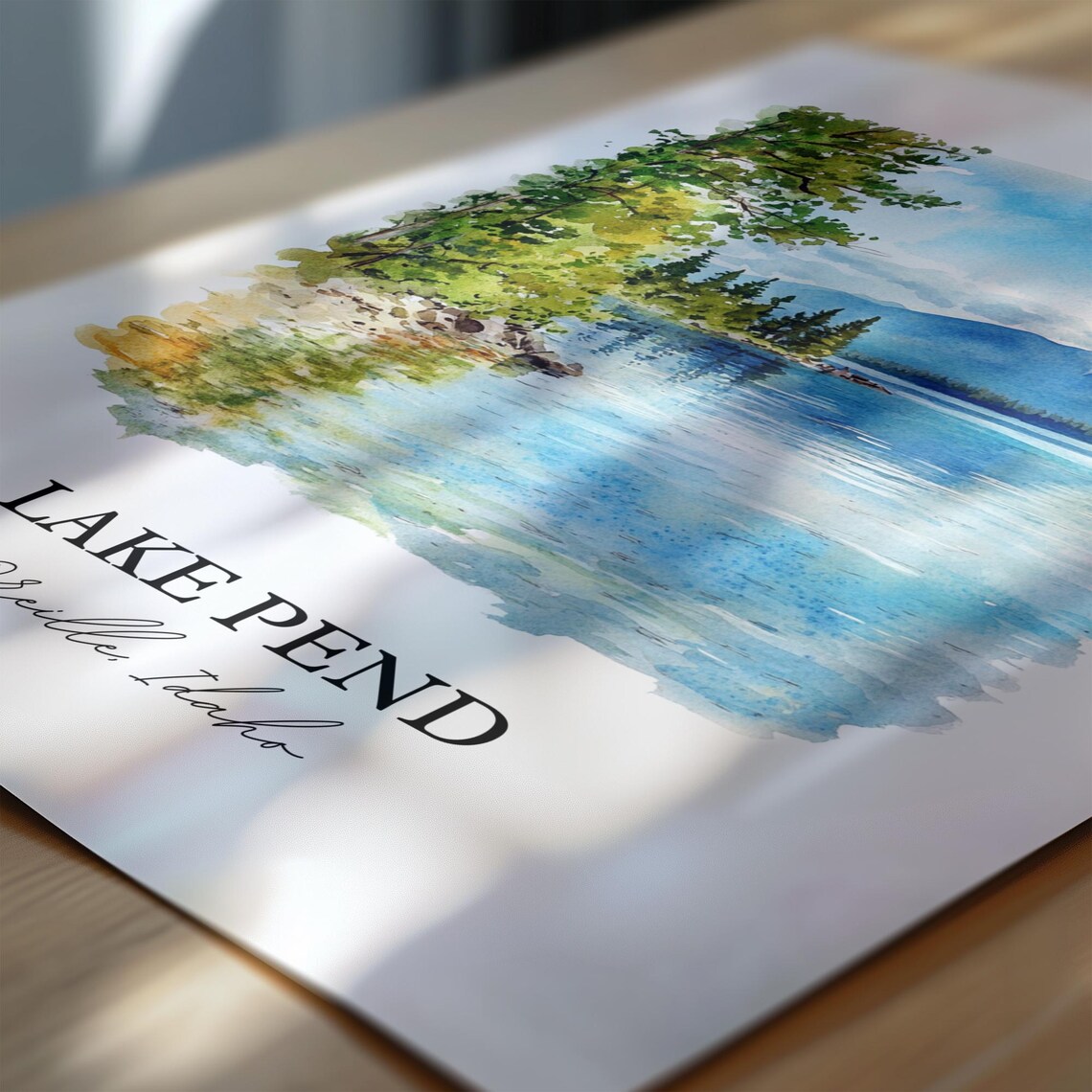 Lake Pend Oreille Idaho Evergreen Shore Watercolor Travel Poster - Image 6