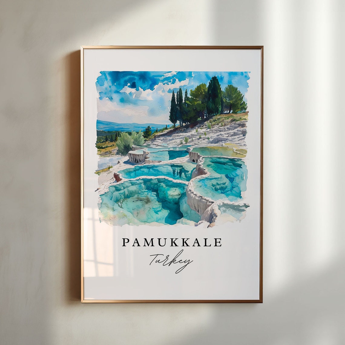 Pamukkale Turkey Watercolor Travertine Terraces Pools Poster
