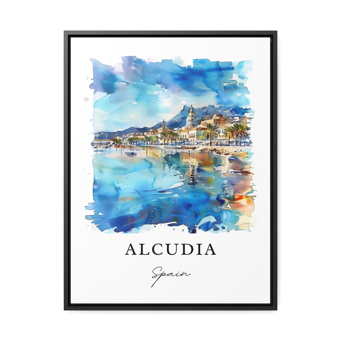 Alcudia Spain Mallorca Coastal Town Watercolor Bay Travel Art Poster - Image 3