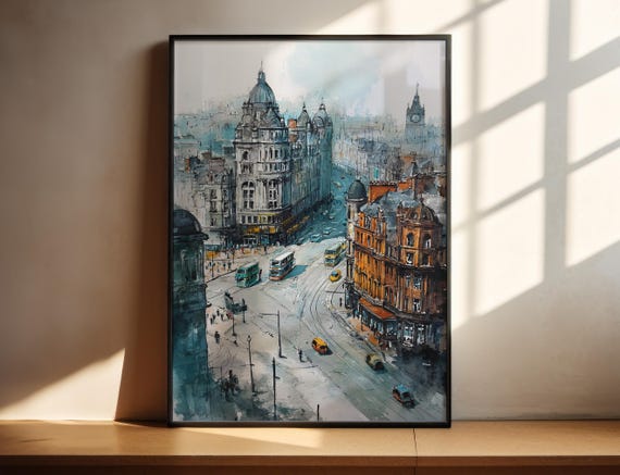 Glasgow Scotland Watercolor Travel Poster, Skyline Decor