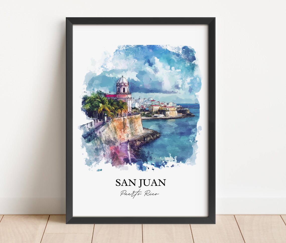 San Juan Puerto Rico Old San Juan Coast Watercolor Travel Poster - Image 2