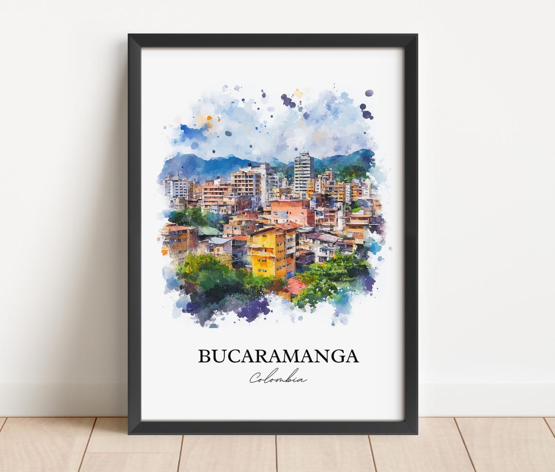 Bucaramanga Colombia City Skyline Blue Splash Watercolor Wall Art - Image 3