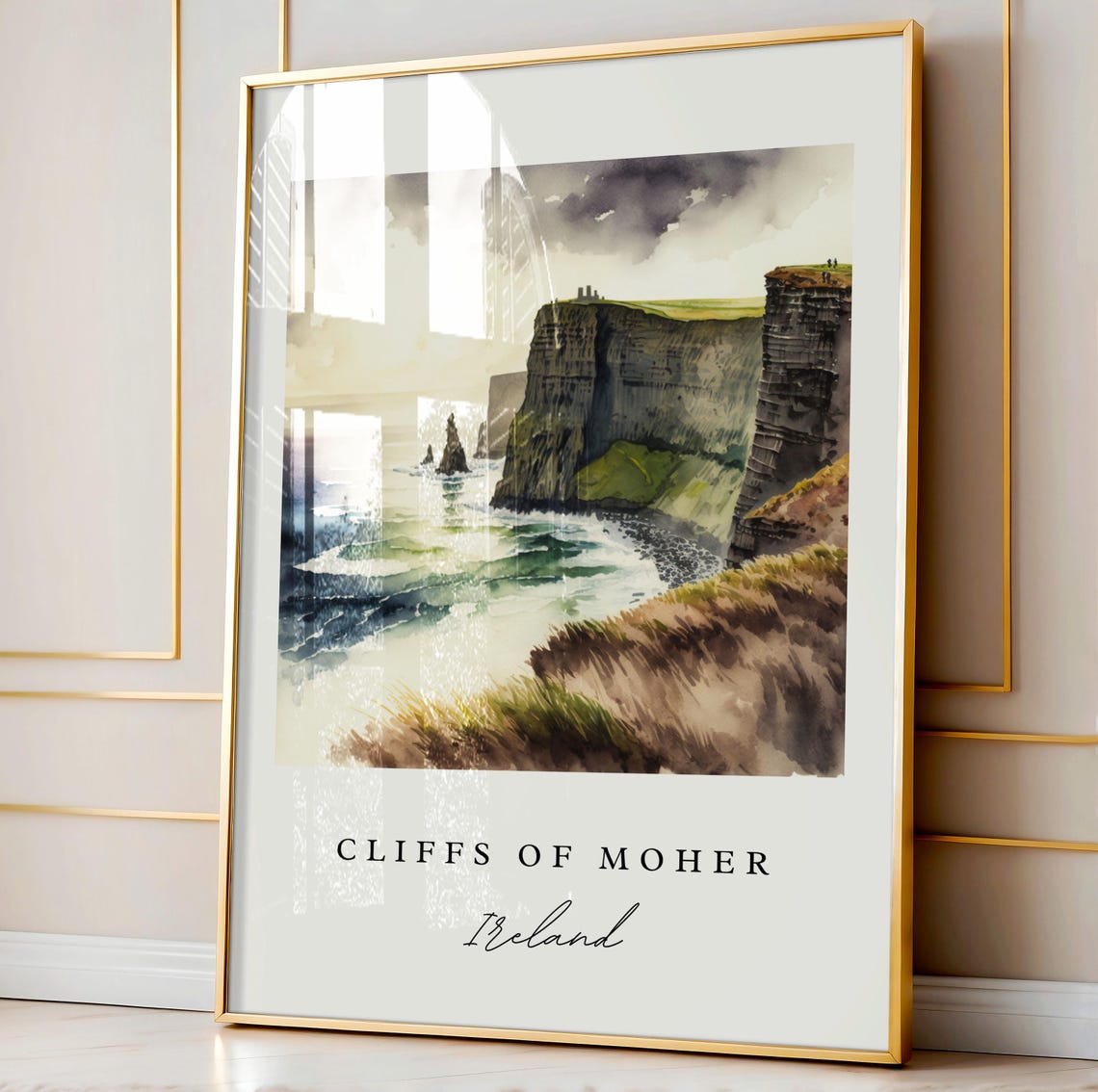 Cliffs Of Moher Ireland Watercolor Travel Poster - Image 3