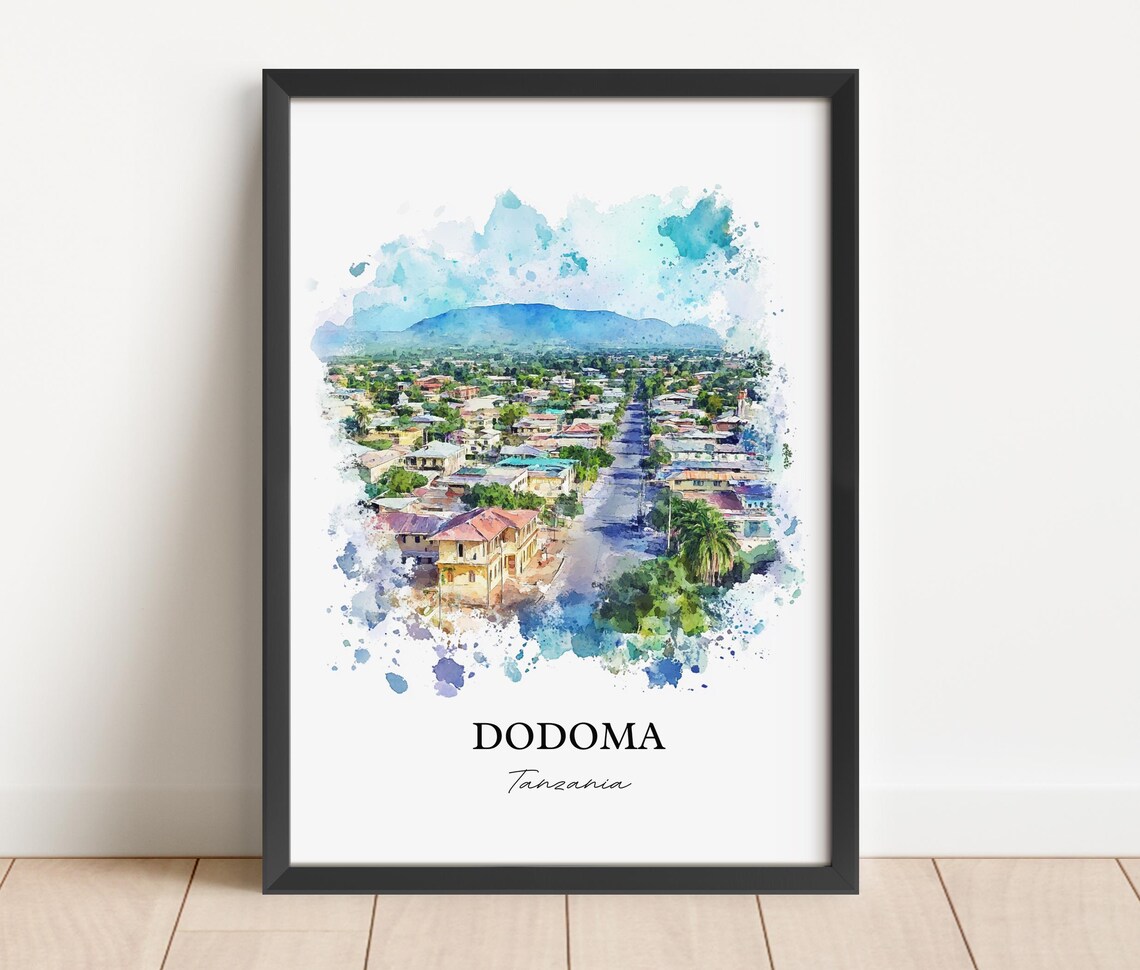 Dodoma Tanzania Watercolor Cityscape Mountain View Art Poster - Image 3