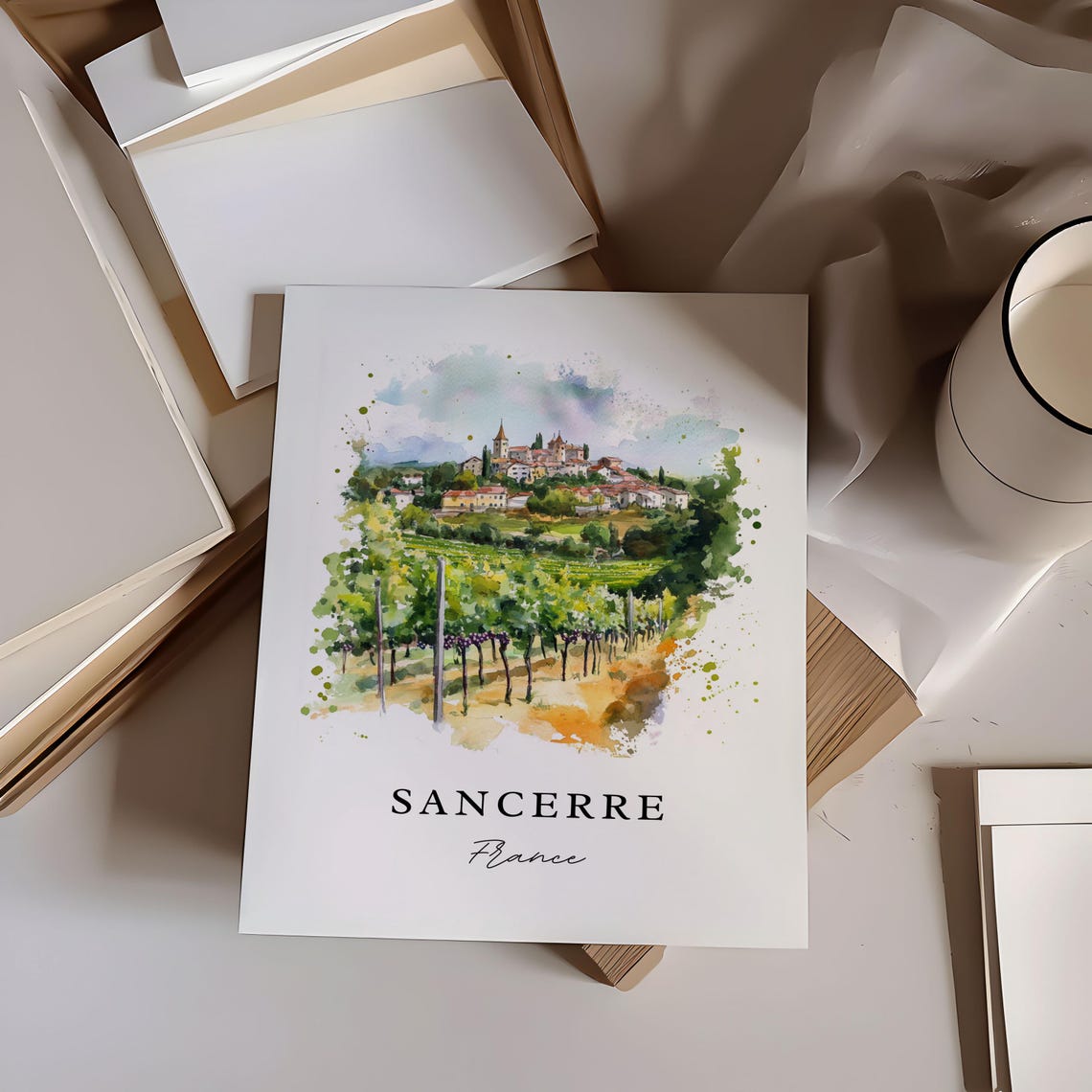 Sancerre France Watercolor Travel Poster, Wine Region - Image 6